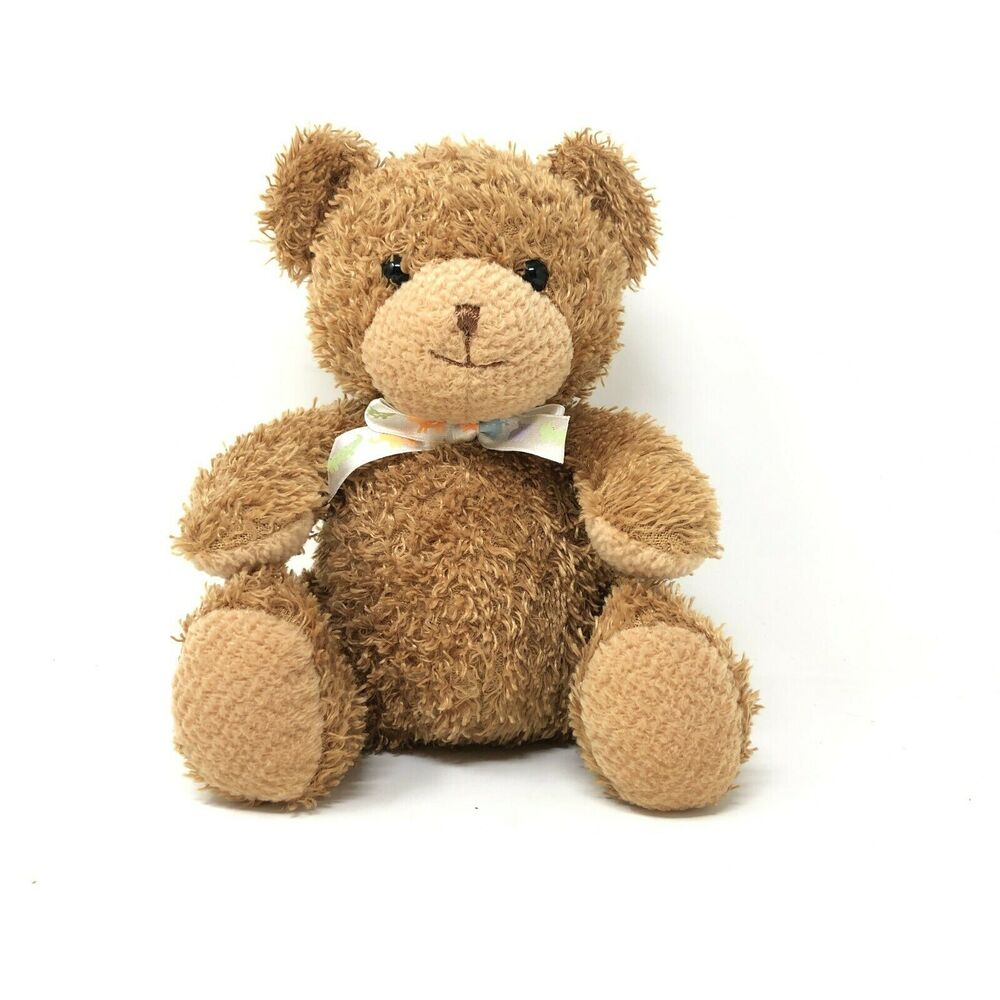 Prestige Teddy Bear Plush Satin‎ Bow Jingle Rattle Brown Seated 8" Style 93986